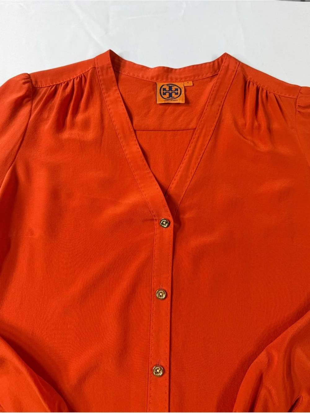 Tory Burch 100% Silk Orange Blouse -Size 4